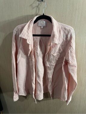 Audrey Parks Francesca's Collections Light Pink Textured Button-Down Shirt XL